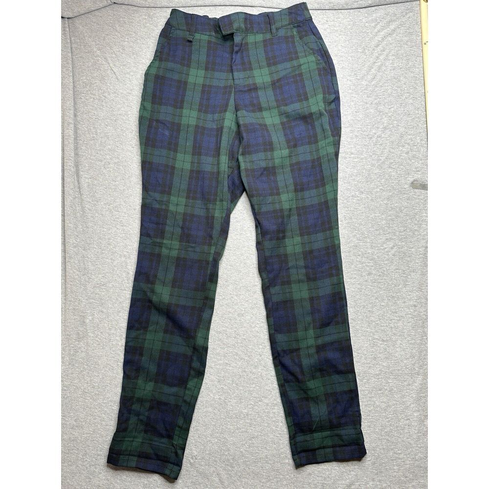 Hot Topic Trouser Pants Women Small Blue Green Plaid Hi Rise Straight Ankle